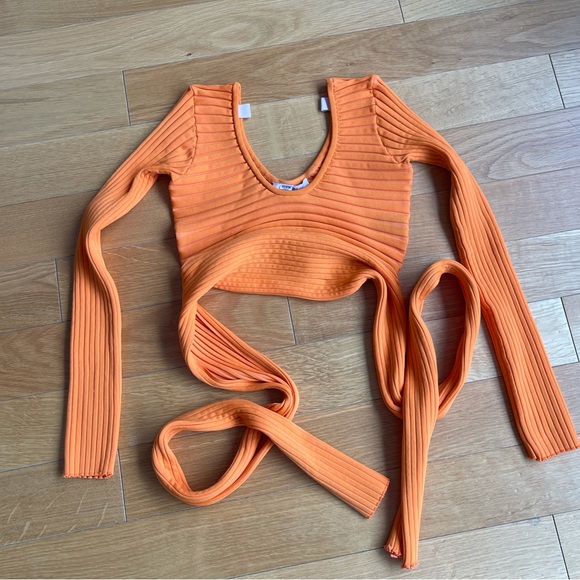 Tibi Orange Tech Poly Ribbed Wrap Sweater - Picture 5 of 10